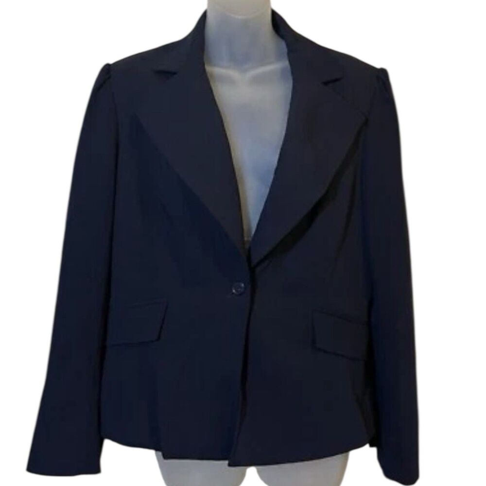 Worthington Works Blazer Stretch Size 14 Navy Blue Minimalist Workwear Classic